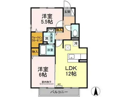 カーサコーラル A・B棟(2LDK/1階)の間取り写真