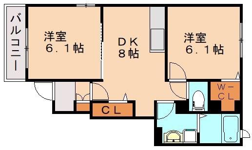 アーサーロード飯塚(2DK/1階)の間取り写真