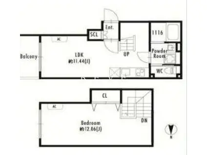 プライマル四谷荒木町(1LDK/4階)の間取り写真