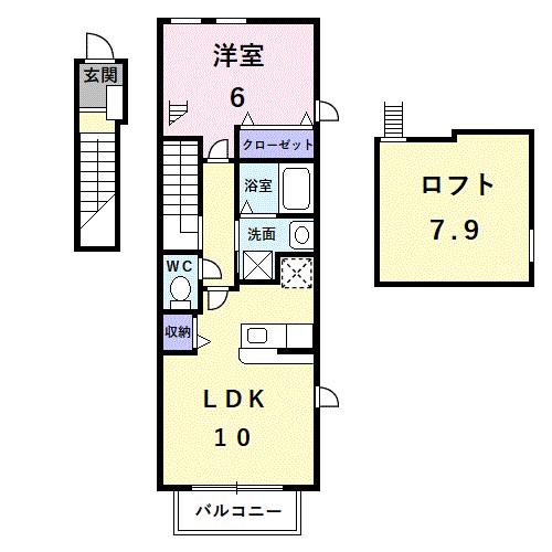 カーサ・エスペランサ(1LDK/2階)の間取り写真