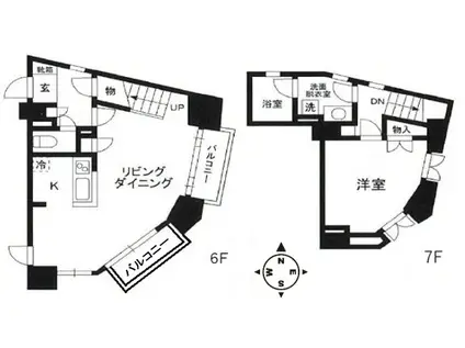麻布十番ハイツ(1LDK/6階)の間取り写真
