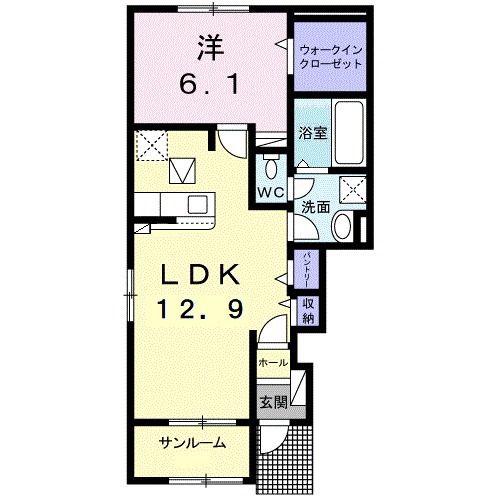 セレストブルー(1LDK/1階)の間取り写真