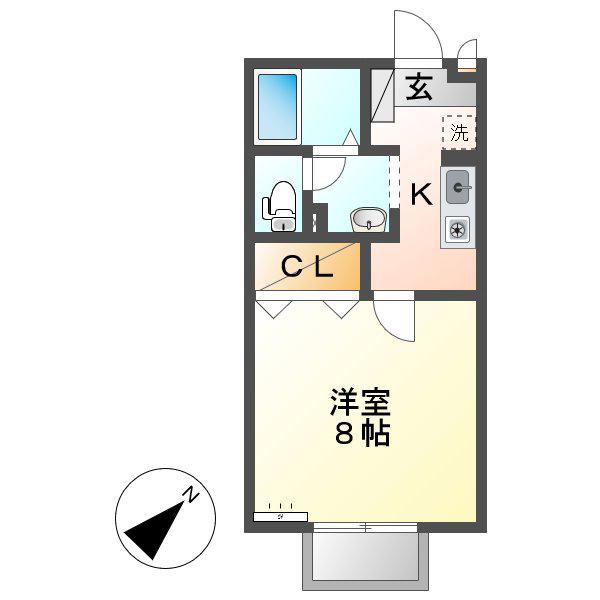 プラザ古城池(1K/1階)の間取り写真