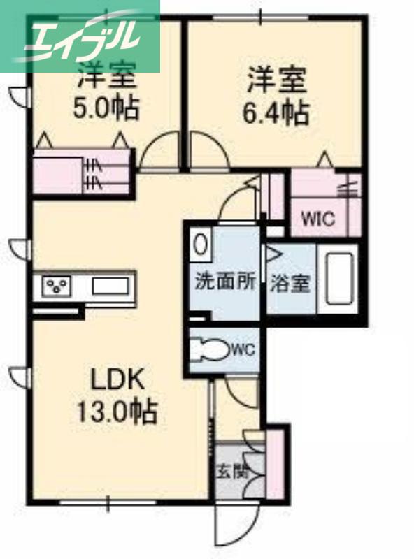 RAINBOW中島 D棟(2LDK/1階)の間取り写真