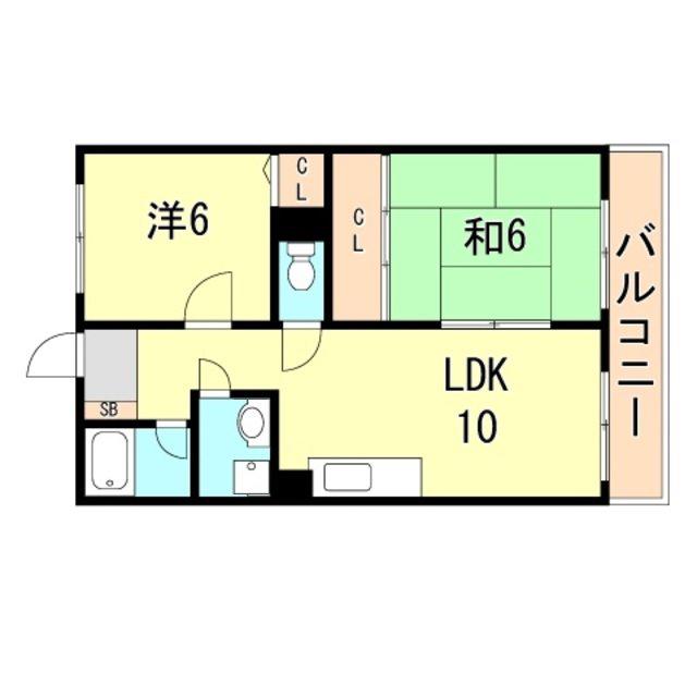 有瀬グランドハイツ(2LDK/4階)の間取り写真