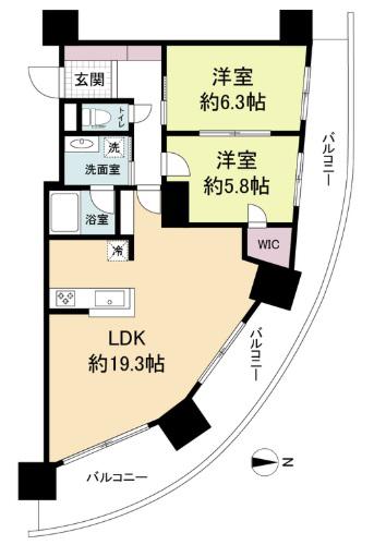 ドゥーエなんば南(2LDK/6階)の間取り写真