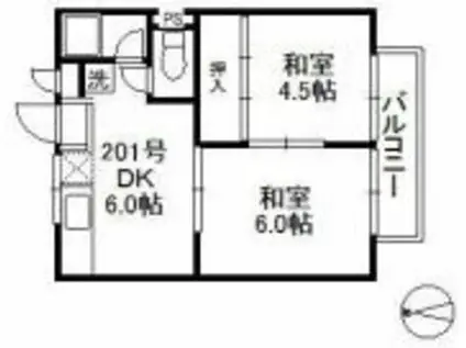コーポみのだ A棟(2DK/2階)の間取り写真