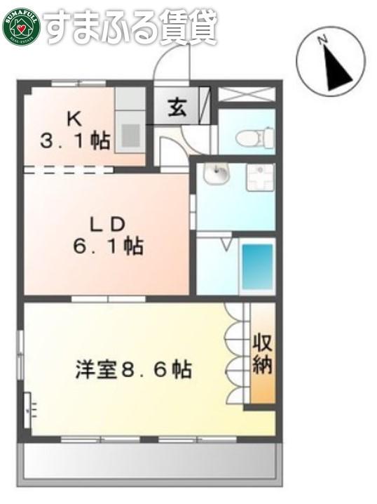 ラ・メール塩浜(1LDK/1階)の間取り写真