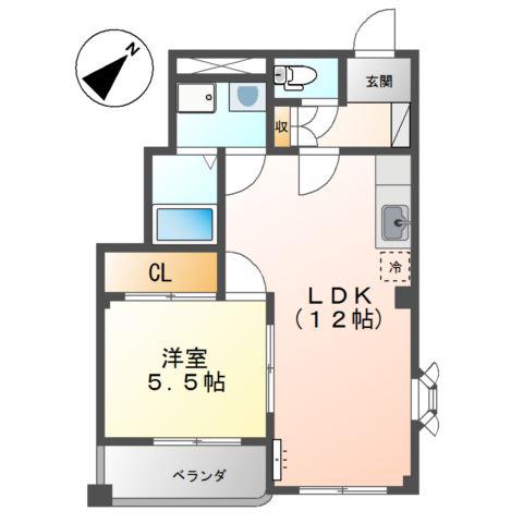 サンハイツ山ノ手(1LDK/1階)の間取り写真