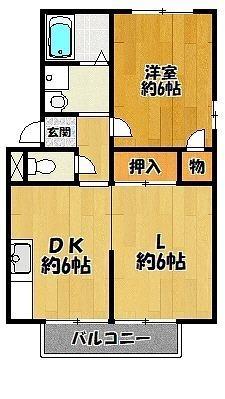 エステートピア藤原台A棟(1LDK/2階)の間取り写真