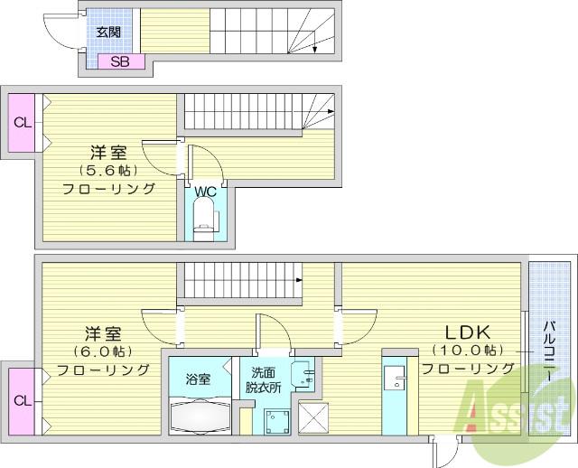 ショコラⅠ(2LDK/2階)の間取り写真