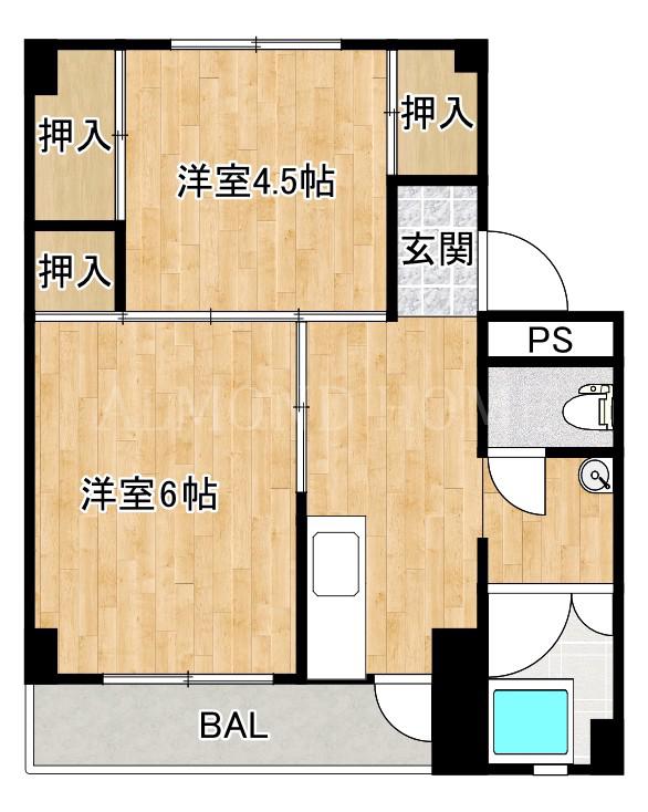 ビレッジハウス玉原4号棟(2K/1階)の間取り写真