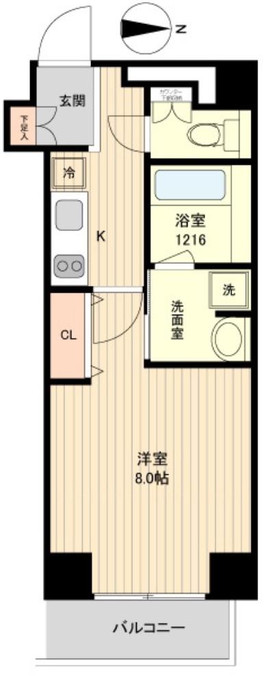 アンビックスつつじヶ丘 A棟(1K/2階)の間取り写真