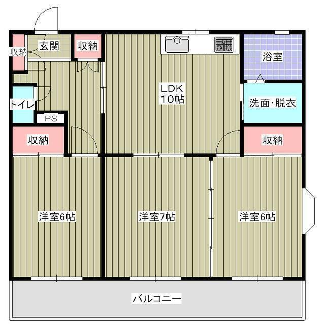 ロイヤルプラザ高田(3LDK/1階)の間取り写真