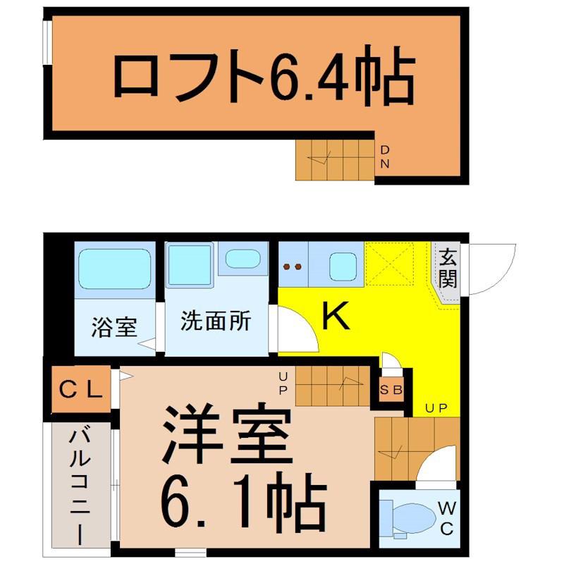 アンジュ ド ボヌール(1SK/2階)の間取り写真