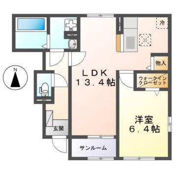 YMハウス北野 F棟(1LDK/1階)の間取り写真