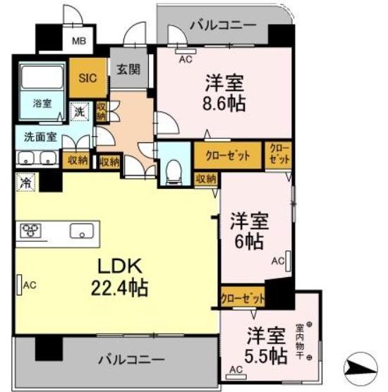 PARK AVENUE イースト(3LDK/14階)の間取り写真