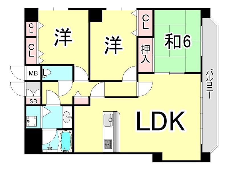 南甲子園ハイツ(3LDK/3階)の間取り写真