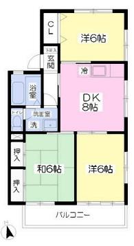 千代田的場ファミリアB(3DK/1階)の間取り写真