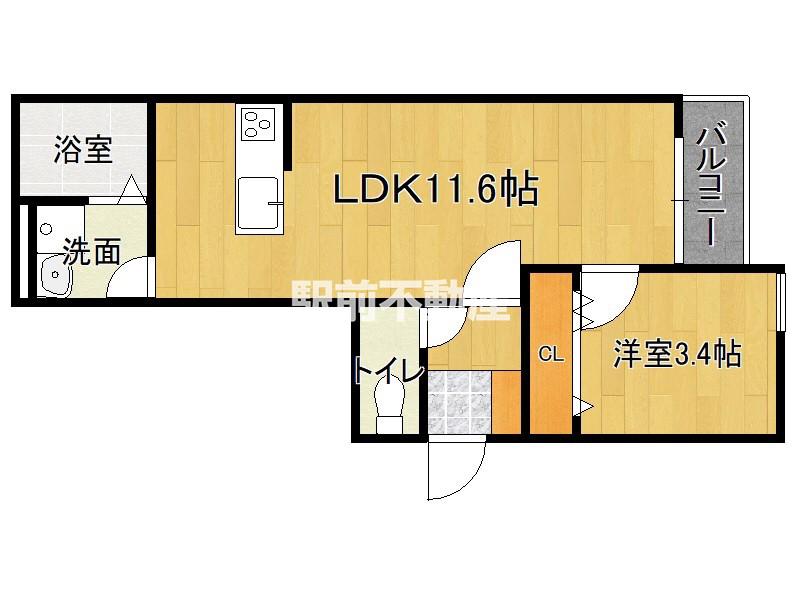 仮周船寺2丁目1号棟(1LDK/1階)の間取り写真