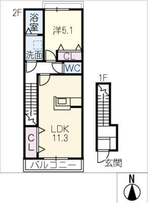 OCEAN 松阪(1LDK/2階)の間取り写真