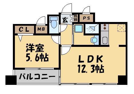 アクタス渡辺通パークシティ(1LDK/3階)の間取り写真