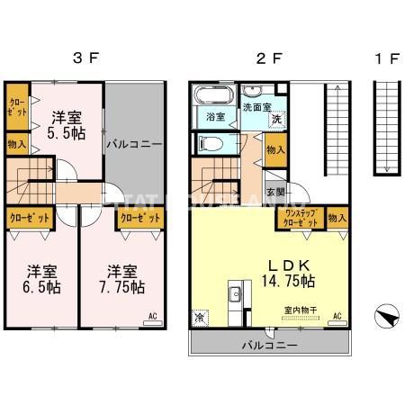 名鉄名古屋本線 新安城駅 徒歩8分 3階建 築12年(3LDK/2階)の間取り写真