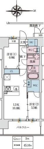 スプランディッドあびこ駅前(2LDK/9階)の間取り写真