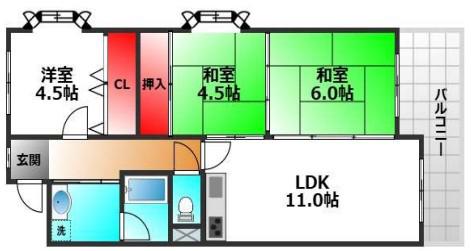 フロウスリーブ西村1番館(3LDK/2階)の間取り写真