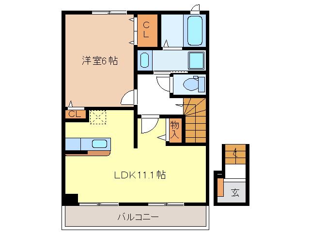 カーサ・ブリーズB棟(1LDK/2階)の間取り写真