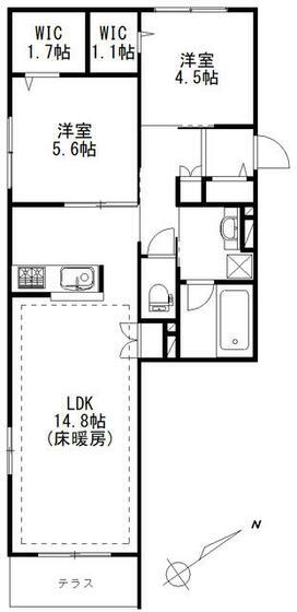 エルズプラス高円寺南(2LDK/1階)の間取り写真