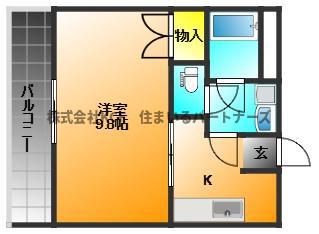 8LEAVES(1K/1階)の間取り写真