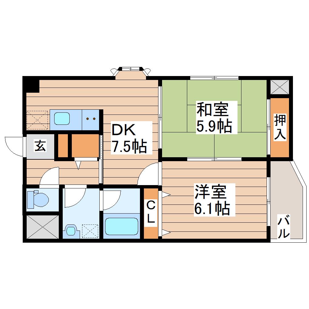 プロヴァンスK(2DK/2階)の間取り写真