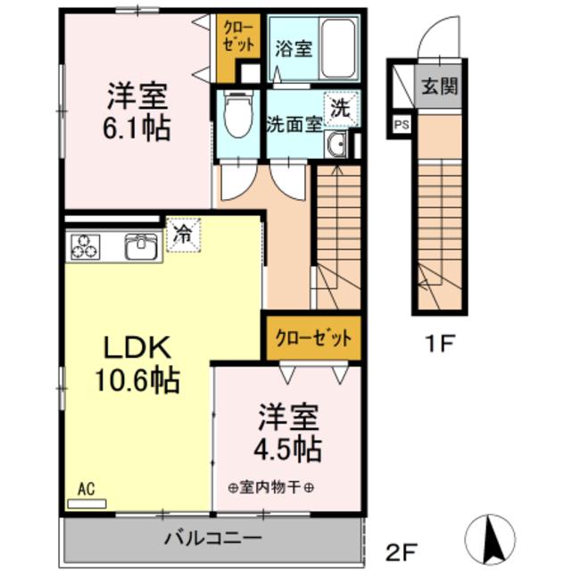 ウエストグランツII(2LDK/2階)の間取り写真