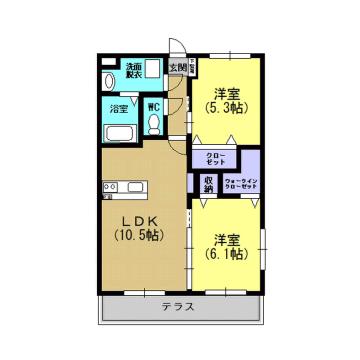 ヒルズワン (2LDK/3階)の間取り写真