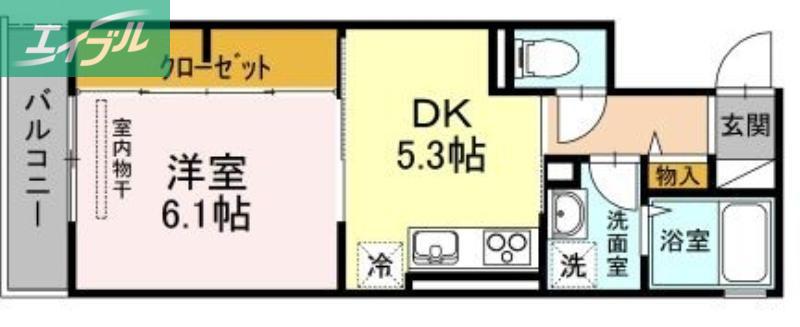 ウィングパレス津島笹が瀬(1DK/3階)の間取り写真