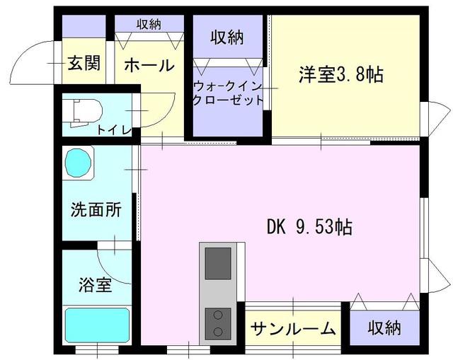 カシータハウス若竹町(1DK/2階)の間取り写真