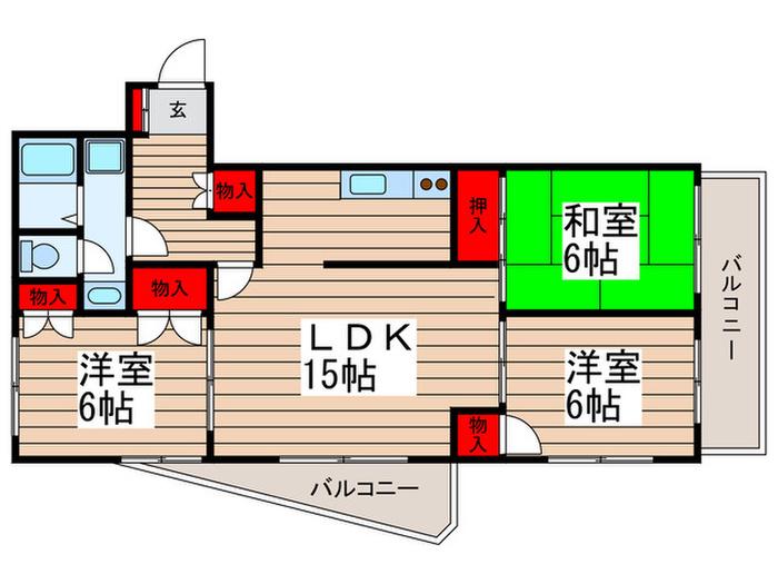 スカイパレス(3LDK/2階)の間取り写真
