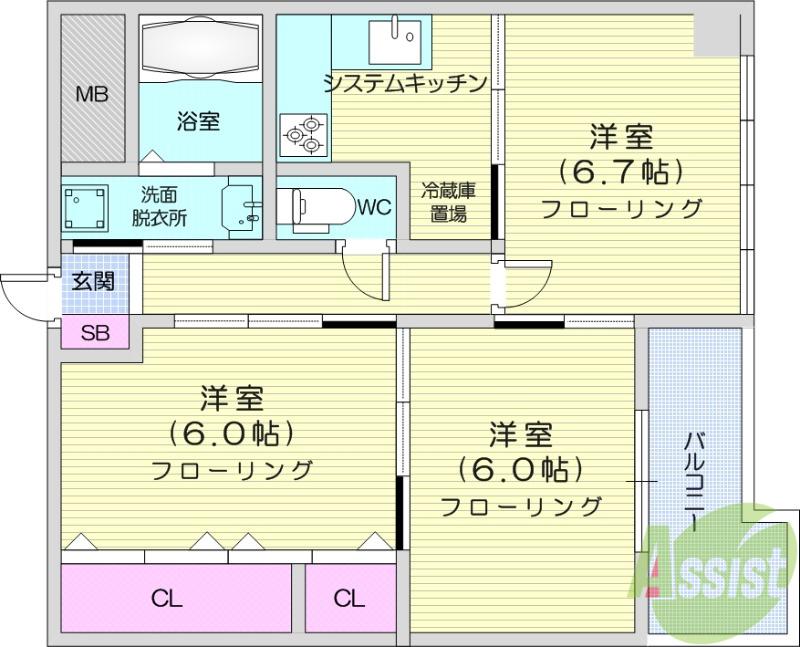 ベルソーレ支倉(3K/2階)の間取り写真