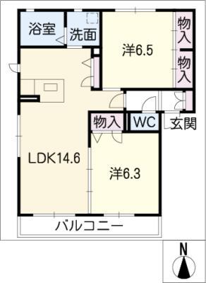 オンフルール(2LDK/2階)の間取り写真