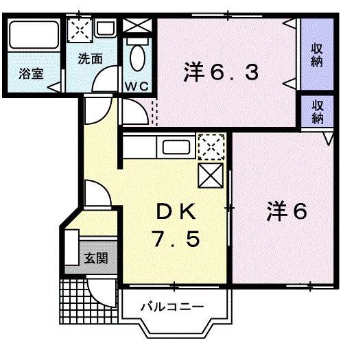 プリムローズ(2DK/1階)の間取り写真