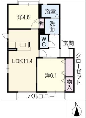 ベル・フラワーA棟(2LDK/1階)の間取り写真