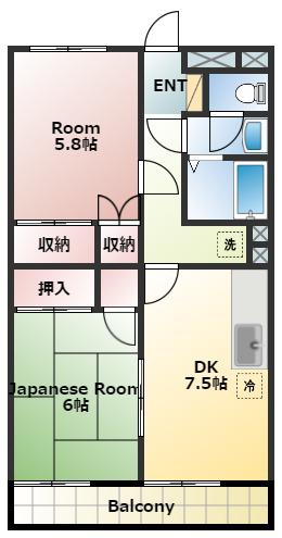 グリンパレス(2DK/1階)の間取り写真