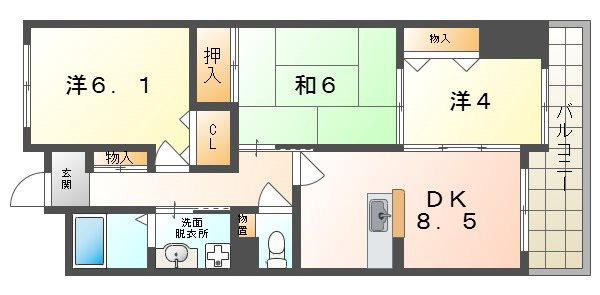 香里プラザVI(3DK/9階)の間取り写真