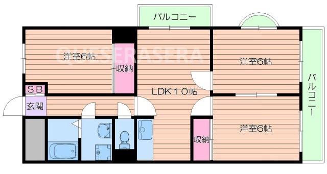 ルミエール天王寺(3LDK/4階)の間取り写真