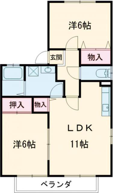 御殿場レジデンスII(2LDK/2階)の間取り写真
