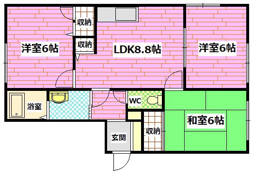 ウエストコートA(3LDK/2階)の間取り写真