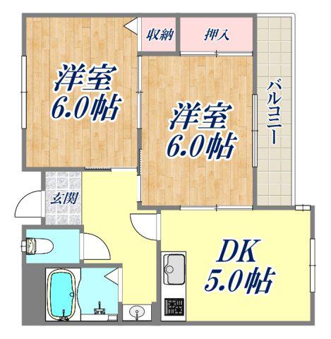 岡崎第一マンション(2DK/1階)の間取り写真