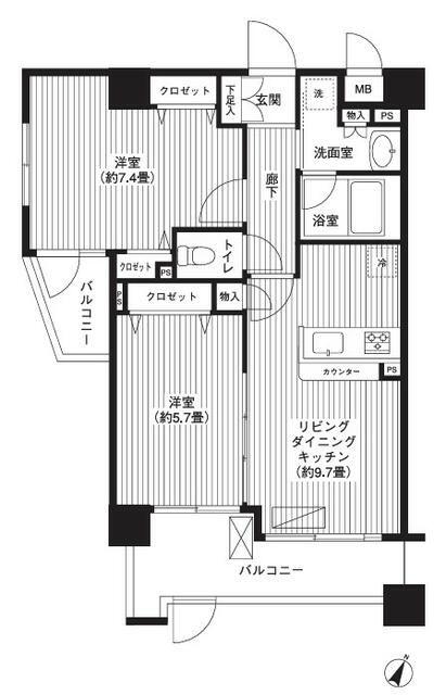 アゼリアヒルハイツ(2LDK/1階)の間取り写真