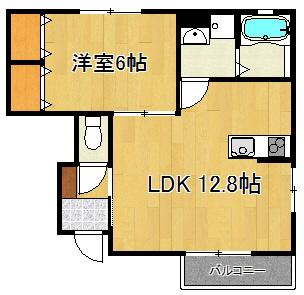 ルボワA棟(1LDK/1階)の間取り写真